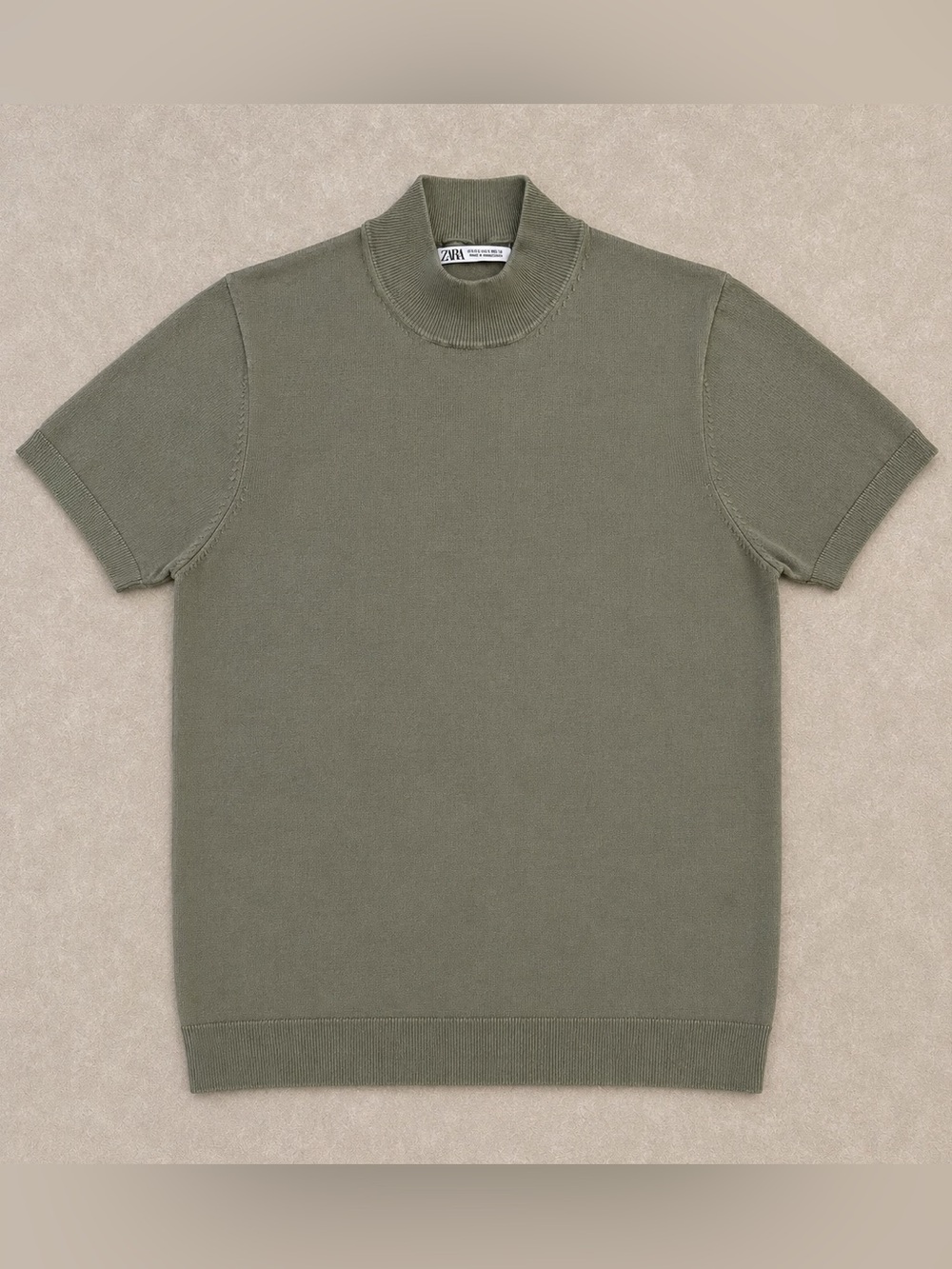 Zara Short Sleeve Mock Neck Knit Top in Olive